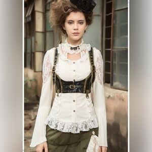 Red Queen Black Legion RQ-BL Victorian Lace Steampunk Blouse Size Large Rare HTF